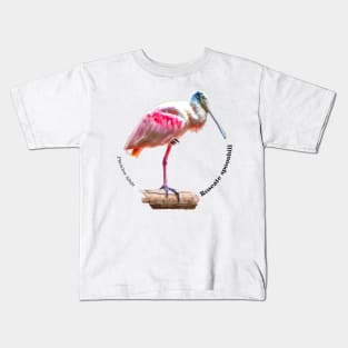 Roseate spoonbill tropical bird pin black text Kids T-Shirt